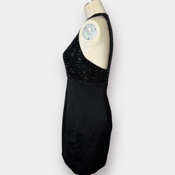 90s Black Tie Oleg Cassini Beaded Mini Dress Size S - Picture 4 of 5